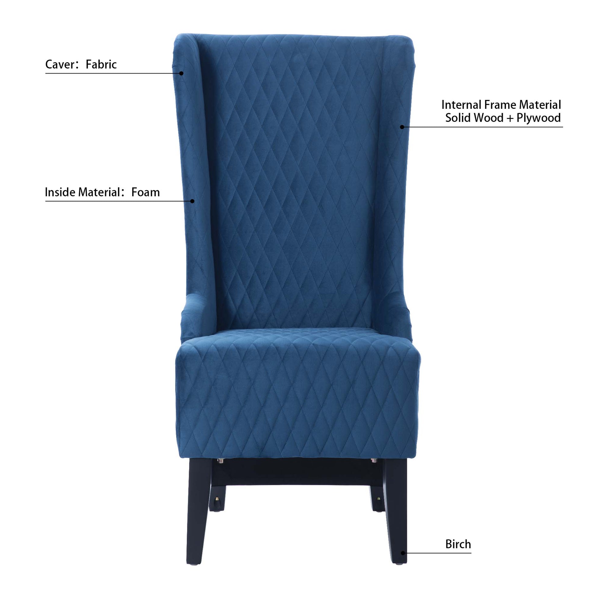 23.03''Wide High Back Velvet Accent Chair, Comfy High Wingback Chair, Living Room Chair With Soft Padded & Wooden Legs, Modern Side Chair For Living Room, Bedroom, Blue Blue Foam Fabric