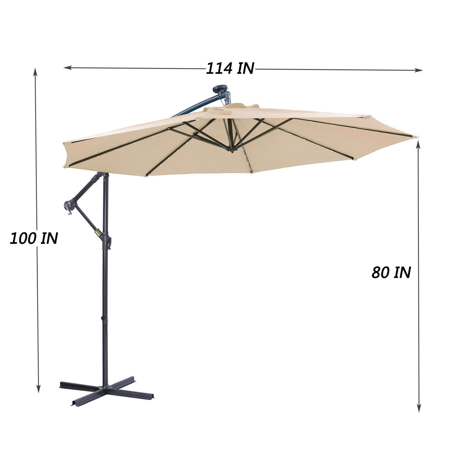 10 FT Solar LED Patio Outdoor Umbrella Hanging tan-metal