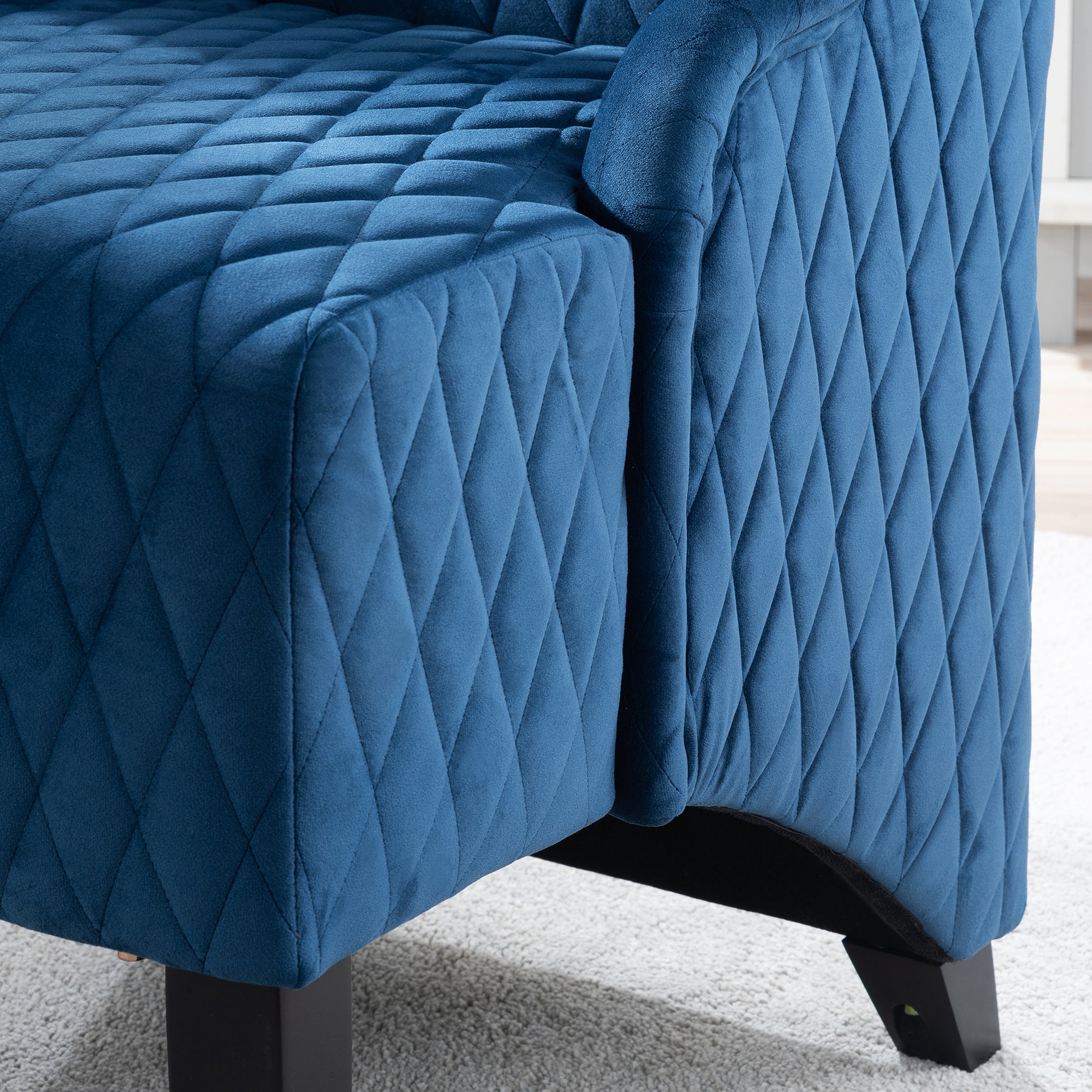 23.03''Wide High Back Velvet Accent Chair, Comfy High Wingback Chair, Living Room Chair With Soft Padded & Wooden Legs, Modern Side Chair For Living Room, Bedroom, Blue Blue Foam Fabric