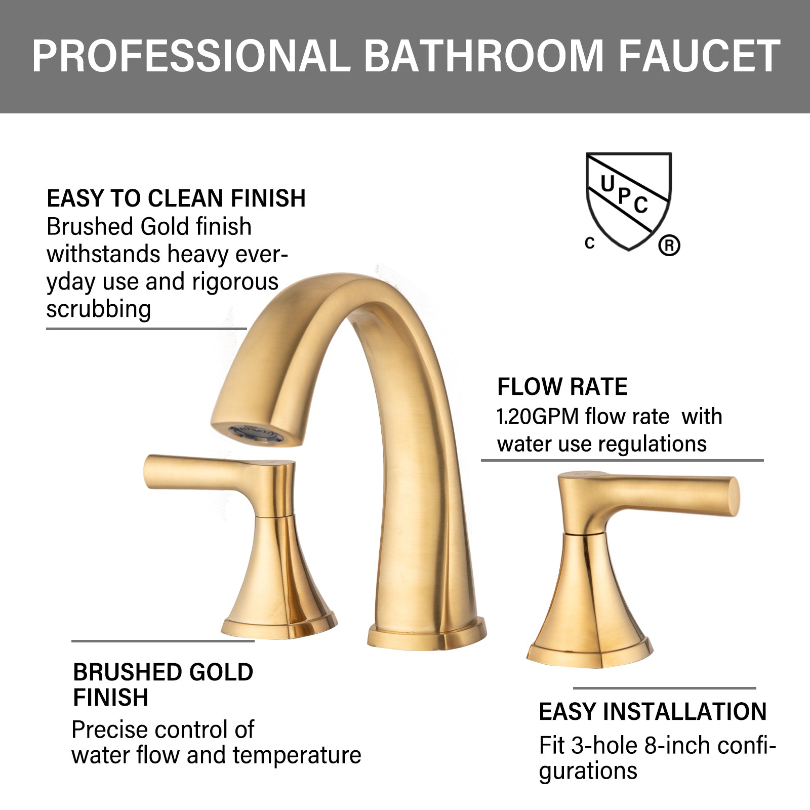 Widespread Bathroom Sink Faucets Two Handle 3 Hole Vanity Bath Faucet With Drain Assembly Brushed Golden Brushed Gold Stainless Steel