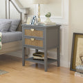 2 Drawer Side Table,Naturel Rattan,End Table,Suitable For Bedroom, Living Room, Study Gray Mdf