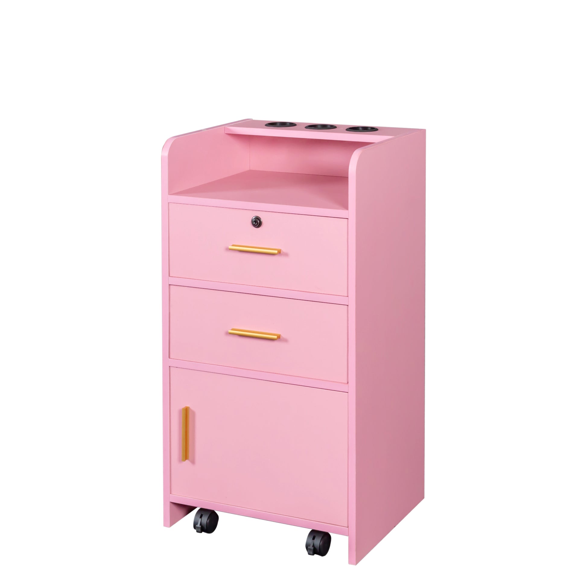 Locking Beauty Salon Storage Cabinet Hair Dryer Holder Stylist Equipment Drawer Pink Mdf