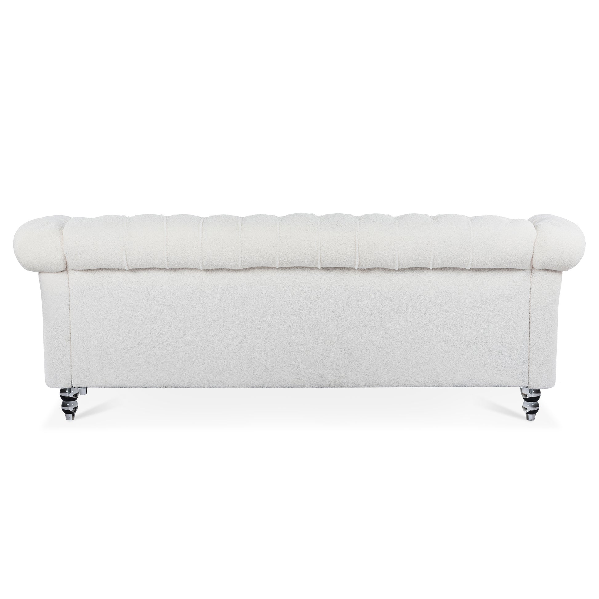 84.65" Rolled Arm Chesterfield 3 Seater Sofa White Polyester 3 Seat