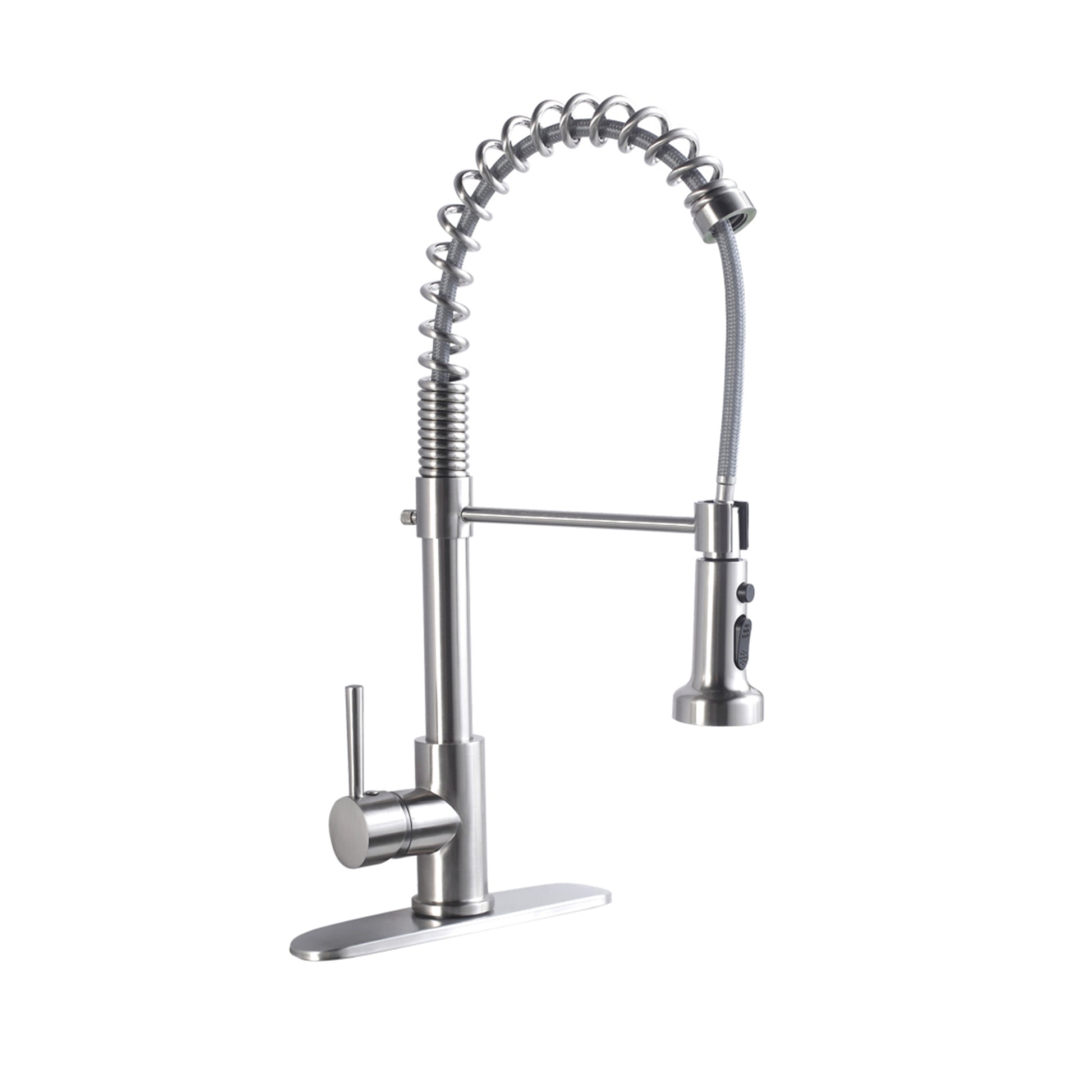 21 Inch Commercial Kitchen Faucet With Dual Function Pull Down Sprayhead In Brushed Nickel Finish, Stainless Steel Brushed Nickel Stainless Steel