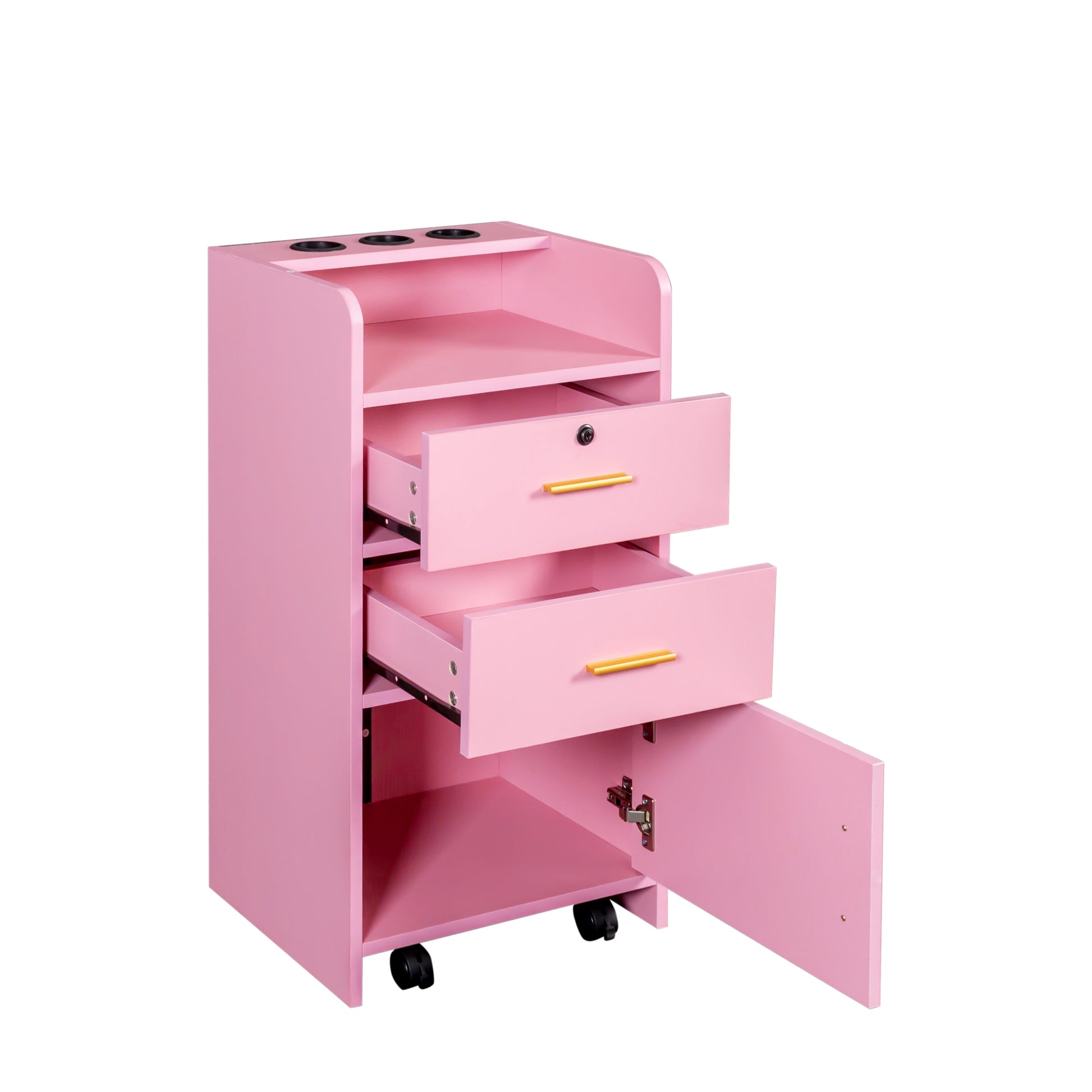 Locking Beauty Salon Storage Cabinet Hair Dryer Holder Stylist Equipment Drawer Pink Mdf