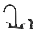 Kitchen Sink Faucet With 2 Handles And Pull Out Side Sprayer, 4 Hole Installation, Matte Black Matte Black Stainless Steel