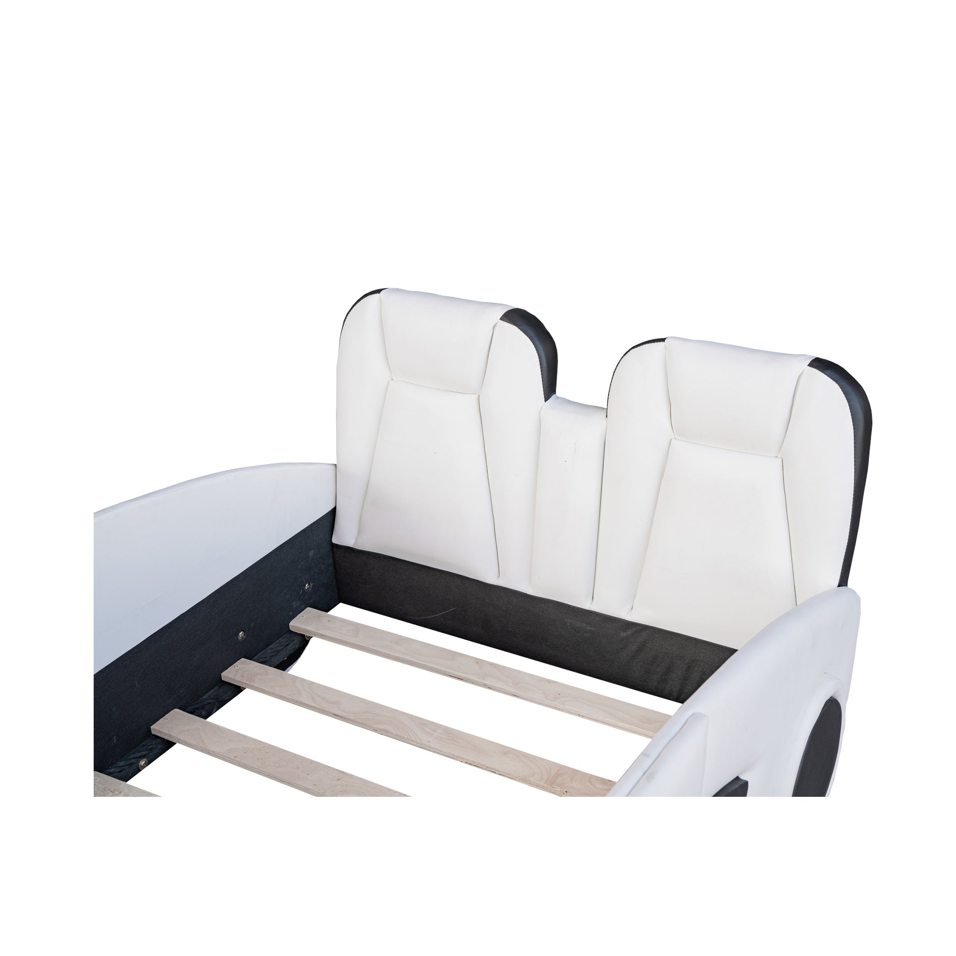 Twin Size Race Car Shaped Platform Bed With Wheels, White White Pine