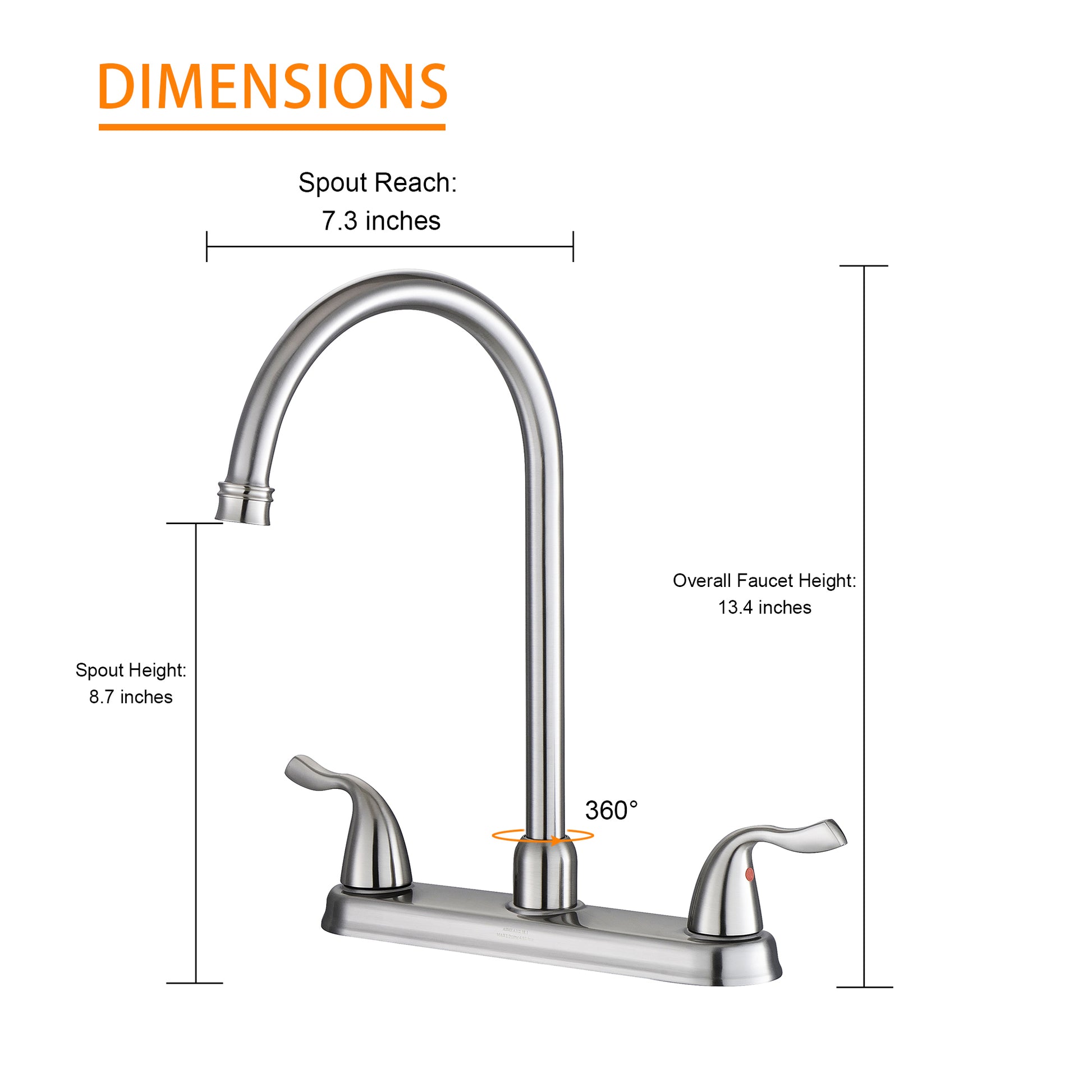 Kitchen Sink Faucet With 2 Handles, 3 Hole Installation, Brushed Nickel Brushed Nickel Stainless Steel