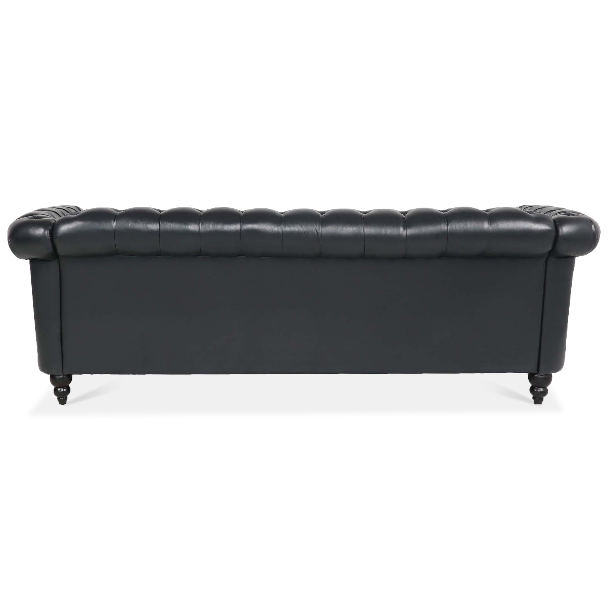 84.65" Black Pu Rolled Arm Chesterfield Three Seater Sofa. Black Foam Pu