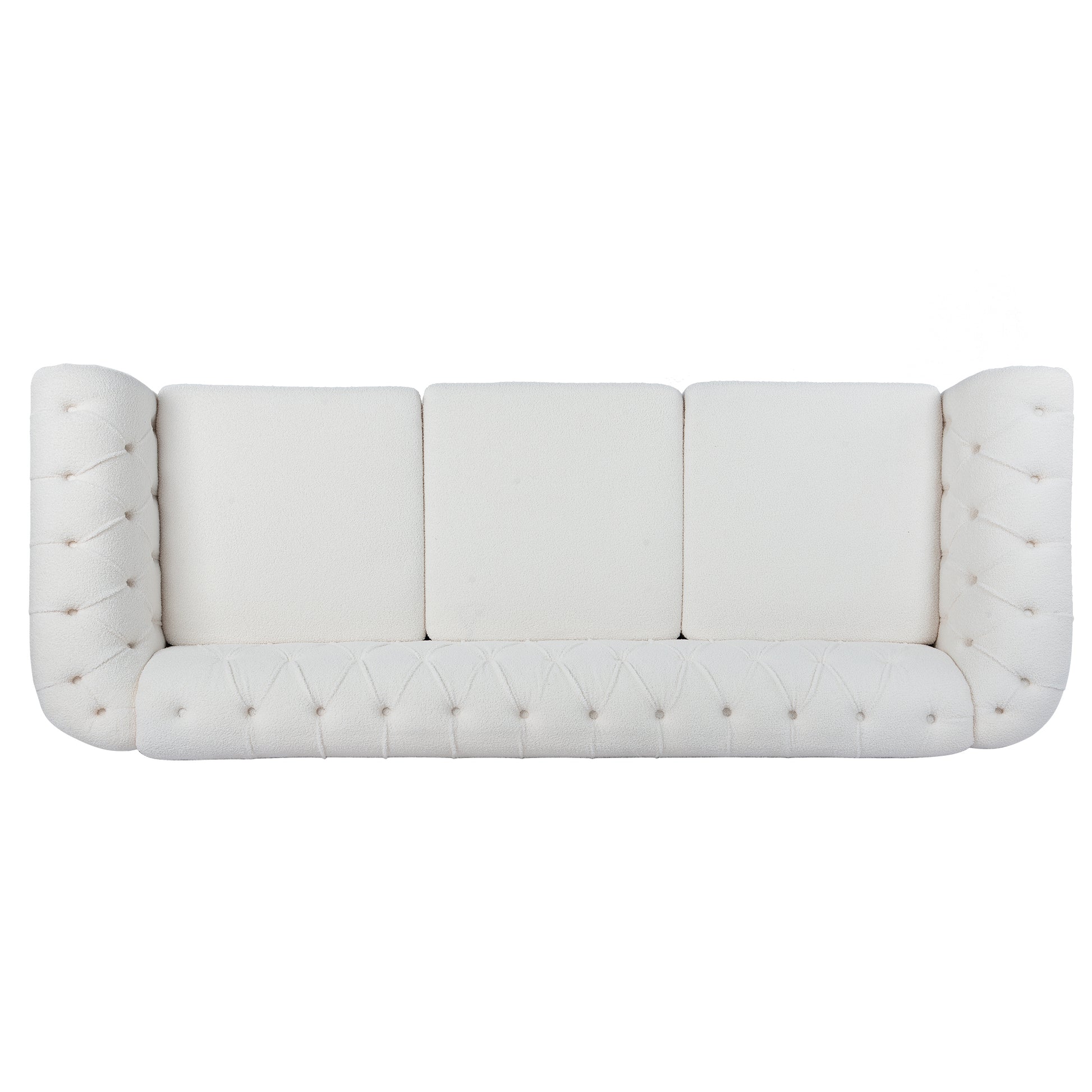 84.65" Rolled Arm Chesterfield 3 Seater Sofa White Polyester 3 Seat