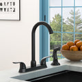 Kitchen Sink Faucet With 2 Handles And Pull Out Side Sprayer, 4 Hole Installation, Matte Black Matte Black Stainless Steel