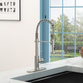 21 Inch Commercial Kitchen Faucet With Dual Function Pull Down Sprayhead In Brushed Nickel Finish, Stainless Steel Brushed Nickel Stainless Steel