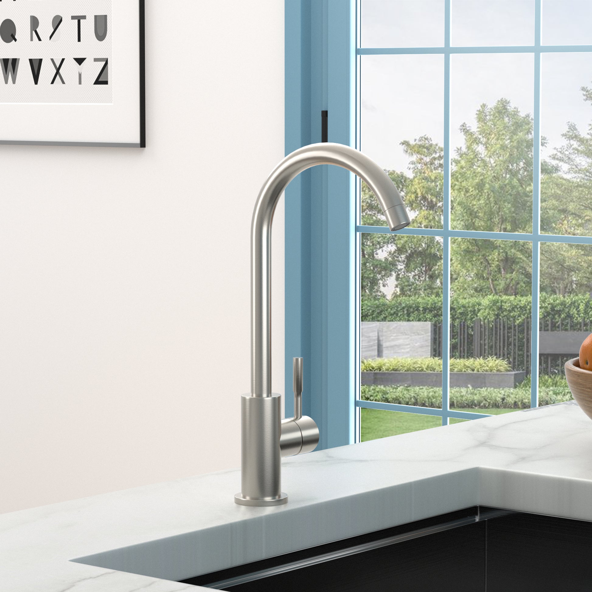 Kitchen Sink Faucet With Single Handles, Brushed Nickel Brushed Nickel Stainless Steel