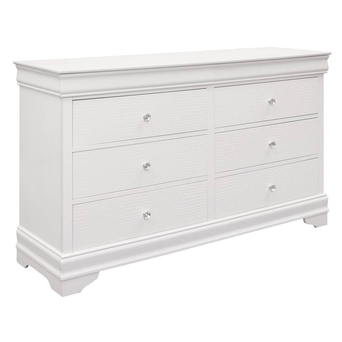 Traditional Design Bedroom Furniture 1Pc Dresser Of 6X Drawers Faux Alligator Embossed Fronts White Finish Wooden Furniture White 5 Drawers & Above Bedroom Traditional White Wood
