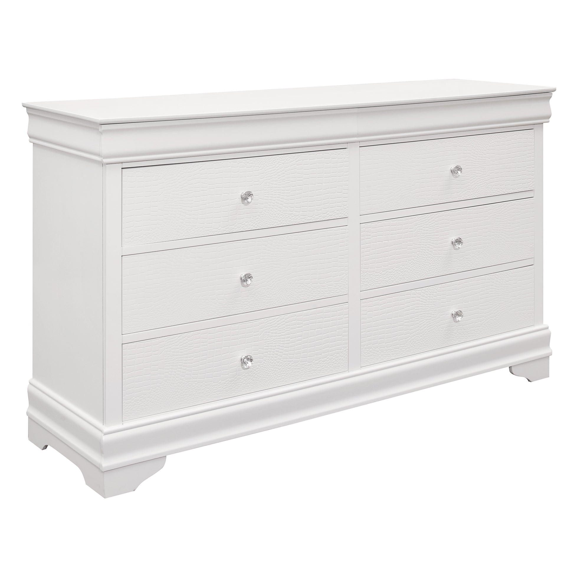 Traditional Design Bedroom Furniture 1Pc Dresser Of 6X Drawers Faux Alligator Embossed Fronts White Finish Wooden Furniture White 5 Drawers & Above Bedroom Traditional White Wood