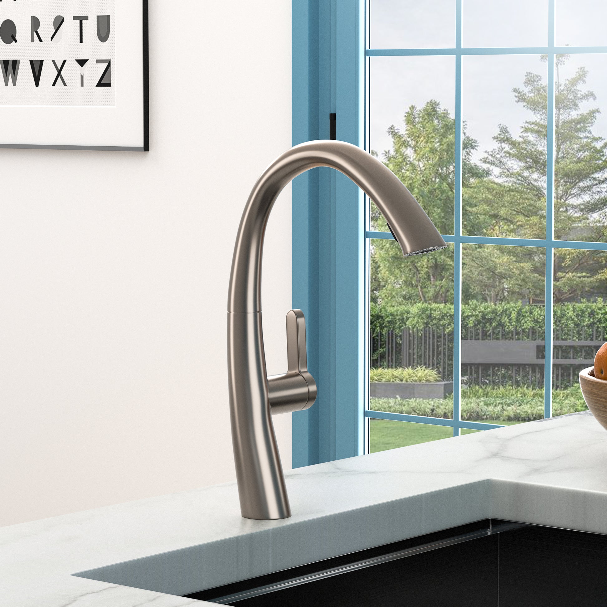 Kitchen Faucet With Pull Out Spraye,Brushed Nickel Brushed Nickel Stainless Steel