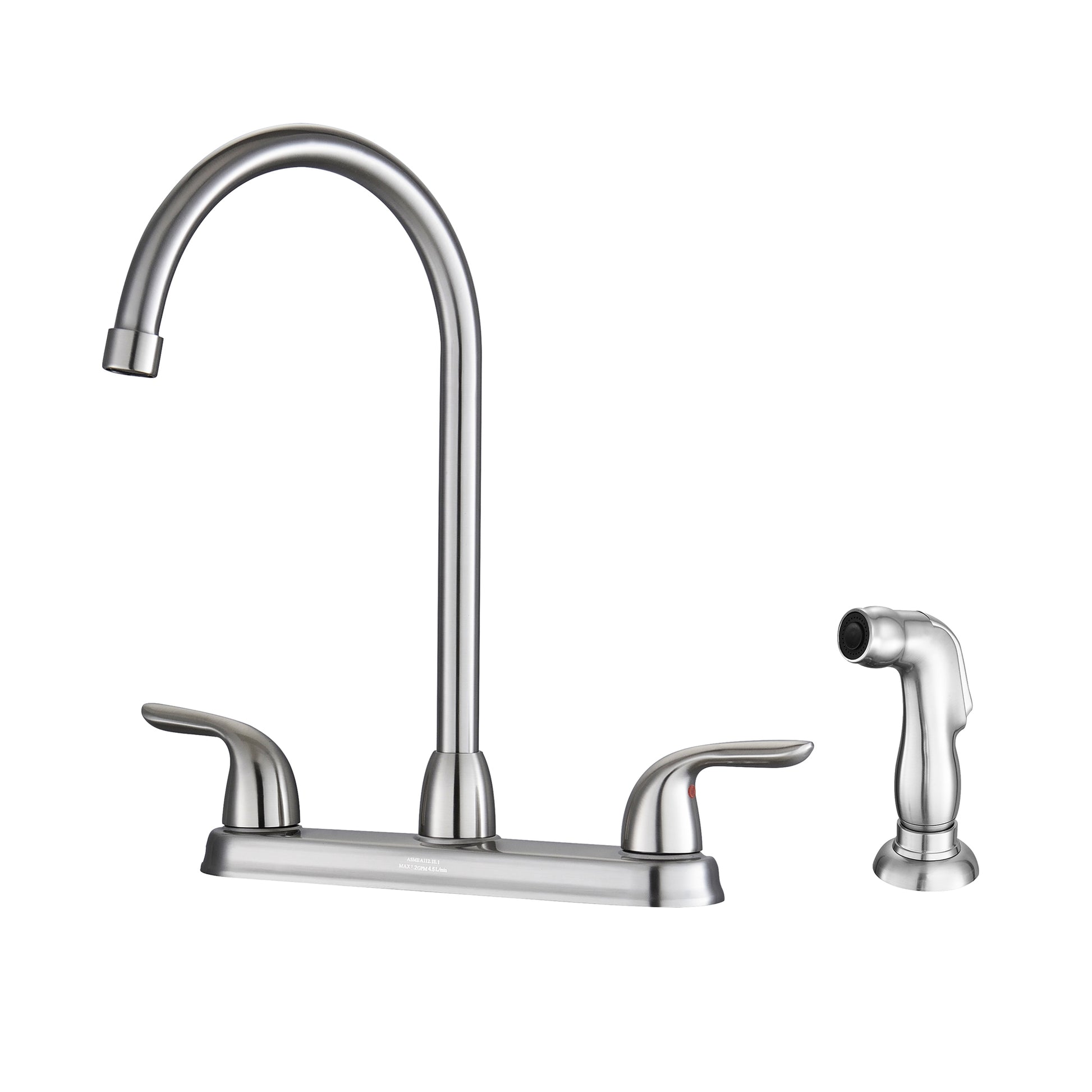 Kitchen Sink Faucet With 2 Handles And Pull Out Side Sprayer, 4 Hole Installation, Brushed Nickel Brushed Nickel Stainless Steel