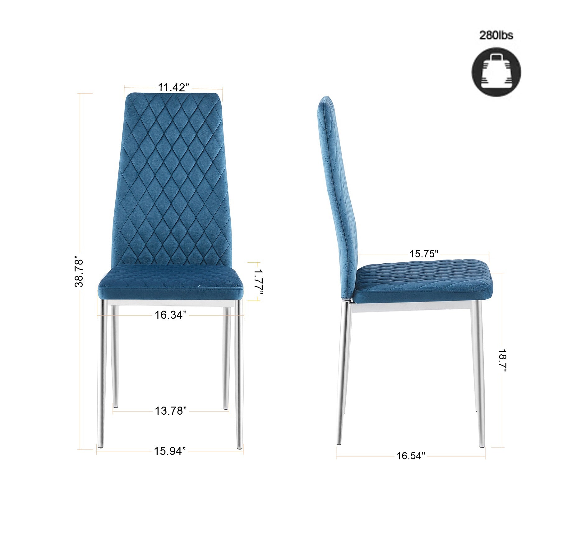 Light Blue Modern Simple Style Dining Chair Fabric Chrome Metal Pipe Diamond Grid Pattern Restaurant Home Conference Chair Set Of 6 Light Blue Fabric