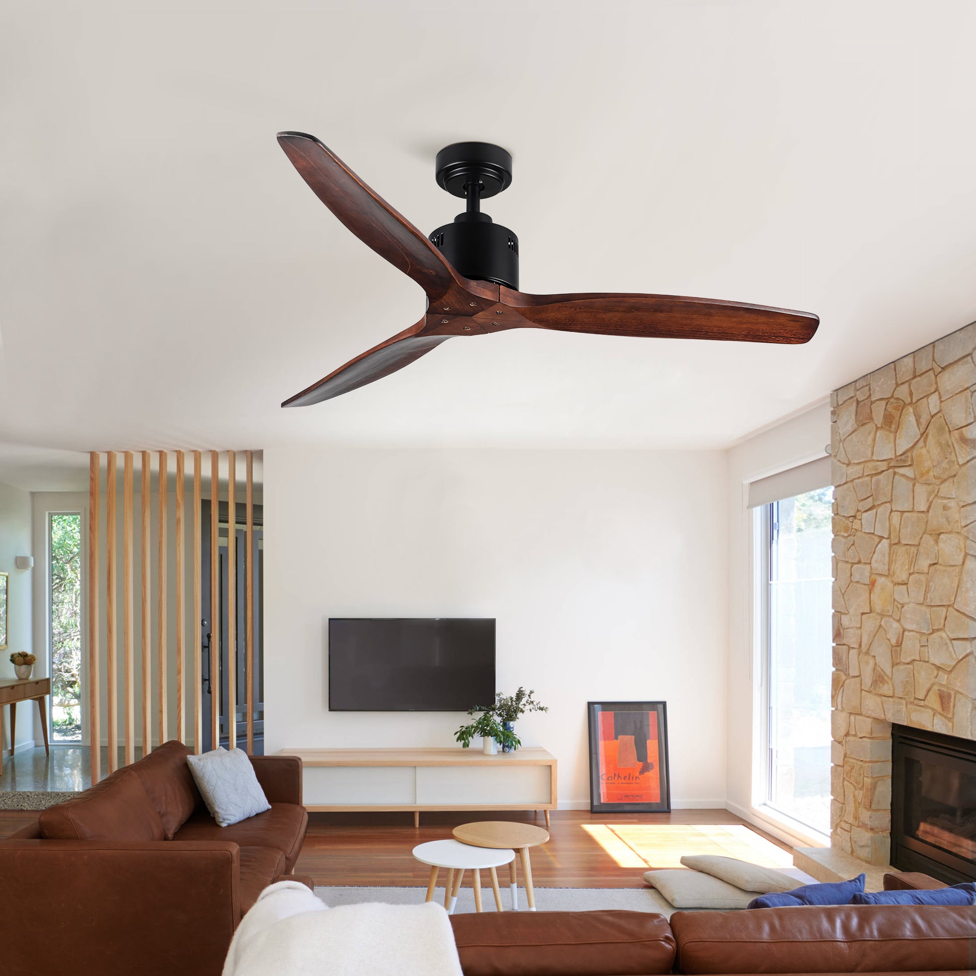 52 Antique Brown Ceiling Fan Without Light With Remote Control Antique Brown Metal & Wood