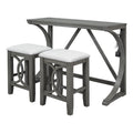 Farmhouse 3 Piece Counter Height Dining Table Set With Usb Port And Upholstered Stools,Gray Gray Wood Dining Room Solid Wood Rubberwood Rectangular Wood Wood Gray Seats 2 Farmhouse Trestle Foam Solid Wood