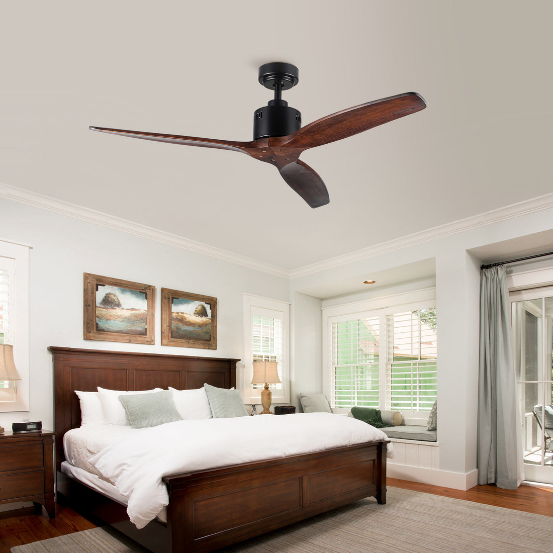 52 Antique Brown Ceiling Fan Without Light With Remote Control Antique Brown Metal & Wood