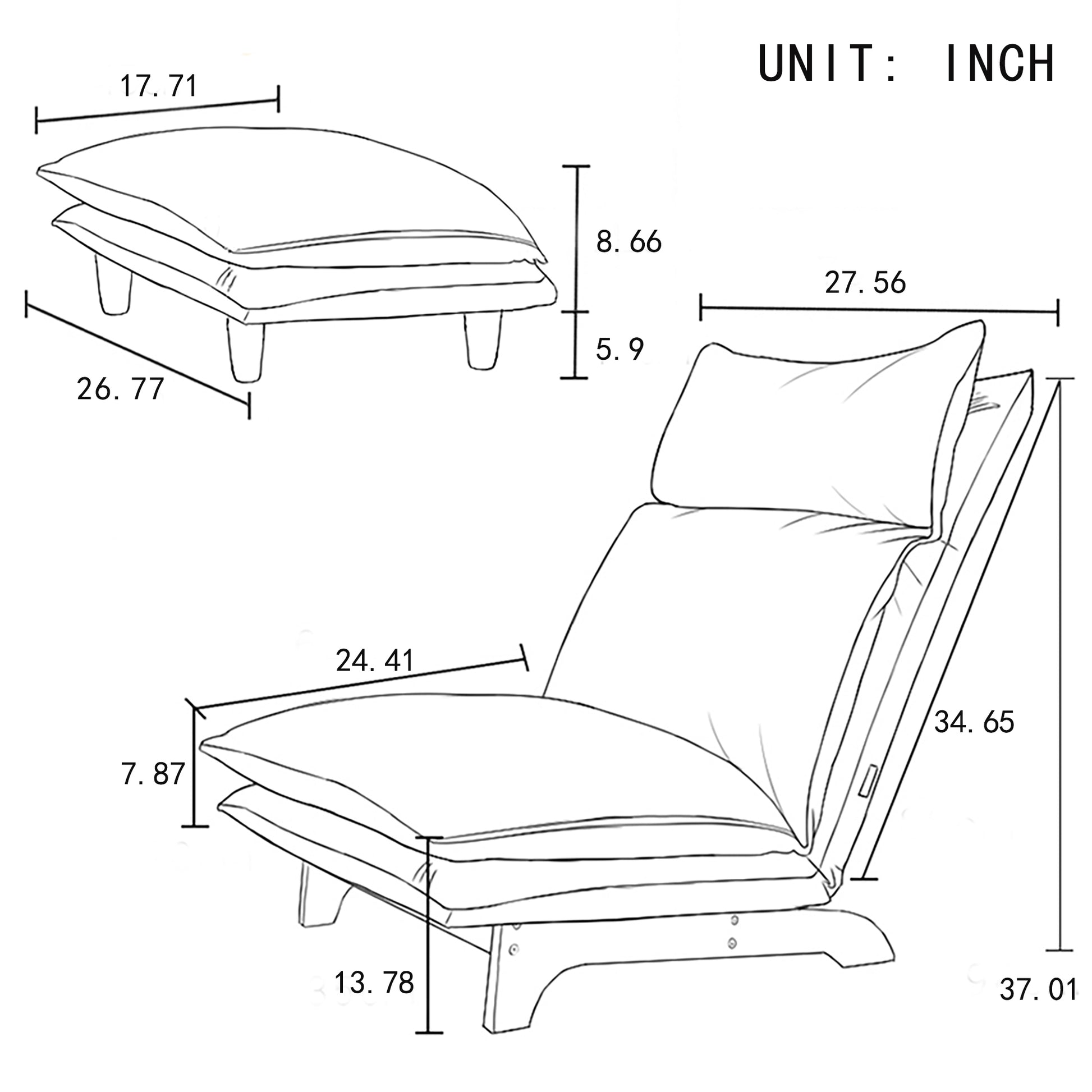 Lazy Sofa Balcony Leisure Chair Bedroom Sofa Chair Foldable Reclining Chair Leisure Single Sofa Functional Chair White Cotton Metal