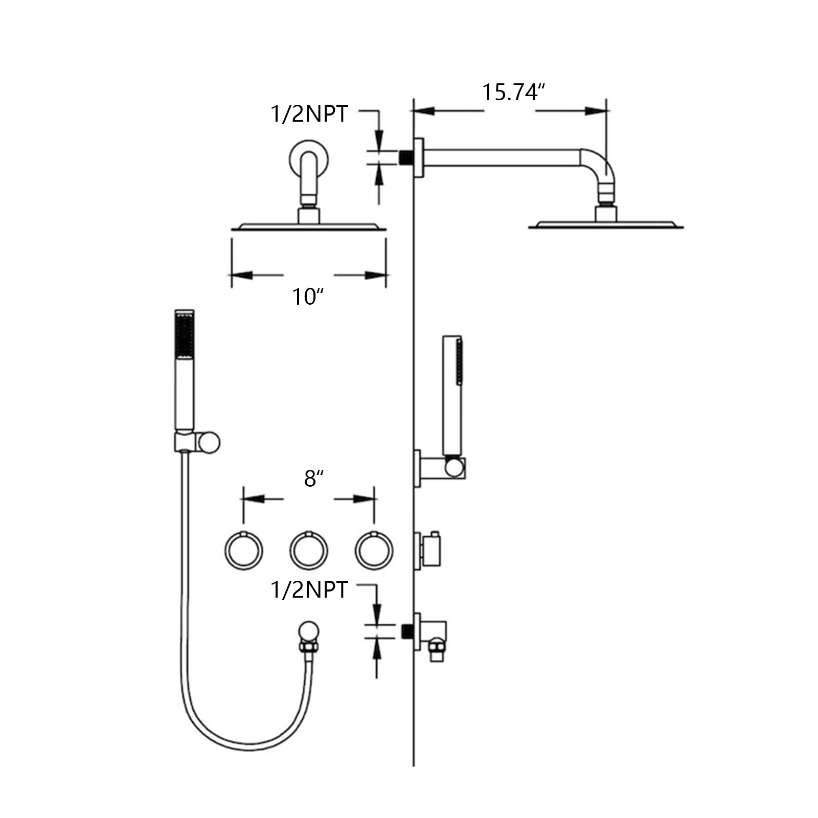 Contemporary Matte Black Wall Mounted Bathroom Shower Set Matte Black Brass