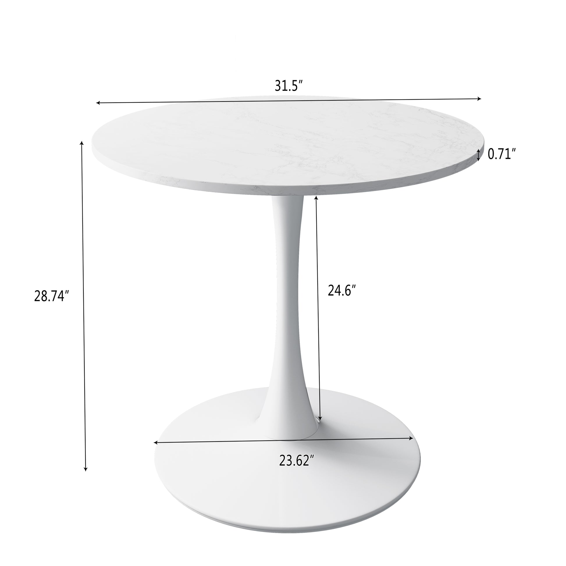 32"Modern Round Dining Table With Printed White Marble Table Top,Metal Base Dining Table, End Table Leisure Coffee Table Marble Mdf