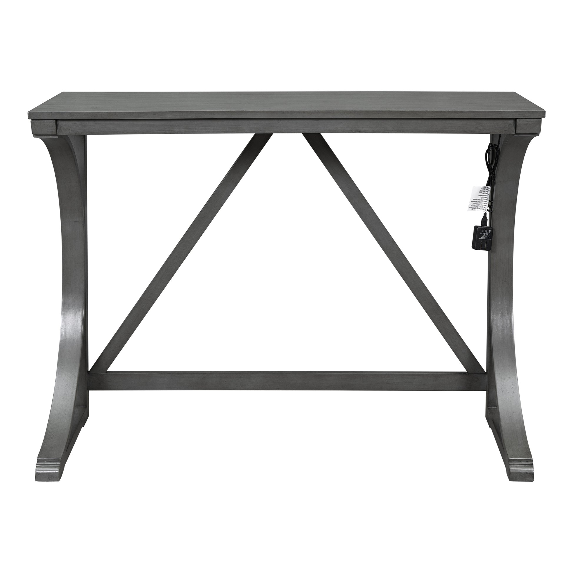 Farmhouse 3 Piece Counter Height Dining Table Set With Usb Port And Upholstered Stools,Gray Gray Wood Dining Room Solid Wood Rubberwood Rectangular Wood Wood Gray Seats 2 Farmhouse Trestle Foam Solid Wood