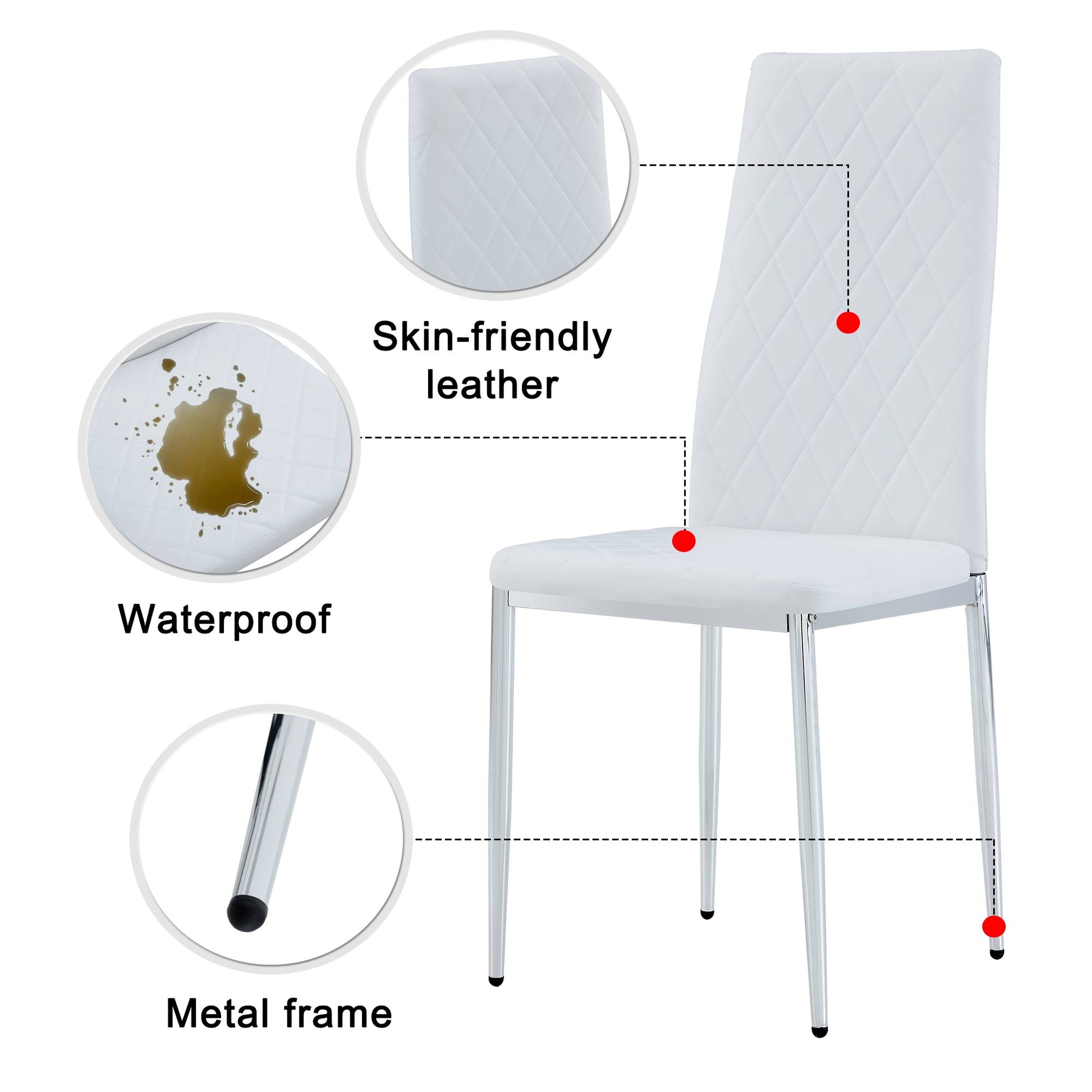 Grid Armless High Backrest Dining Chair, 8 Piece Set Of Silver Metal Legs White Chair, Office Chair. Suitable For Restaurants, Living Rooms, Kitchens, And Offices. 0924 White Pu