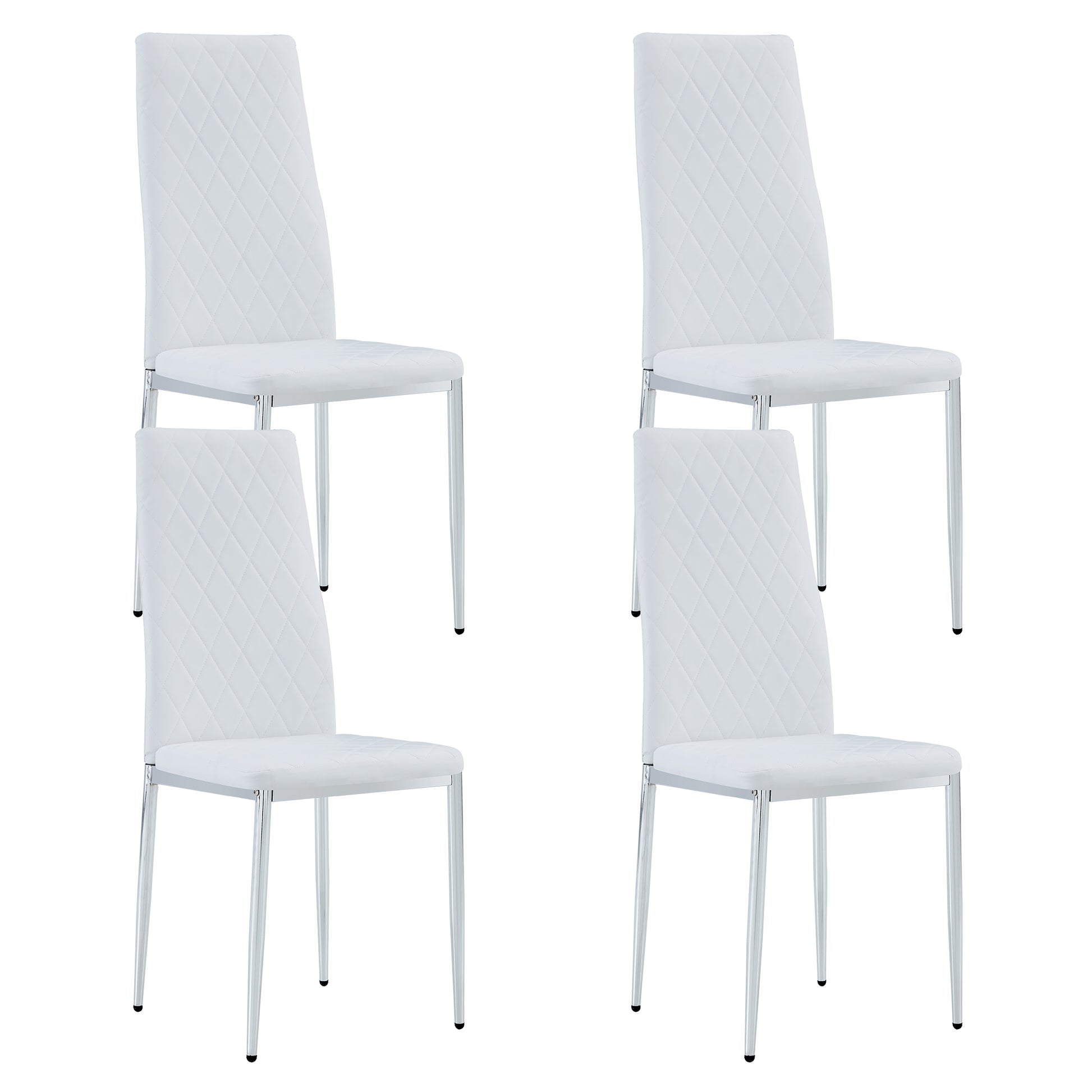 Grid Armless High Backrest Dining Chair, 8 Piece Set Of Silver Metal Legs White Chair, Office Chair. Suitable For Restaurants, Living Rooms, Kitchens, And Offices. 0924 White Pu