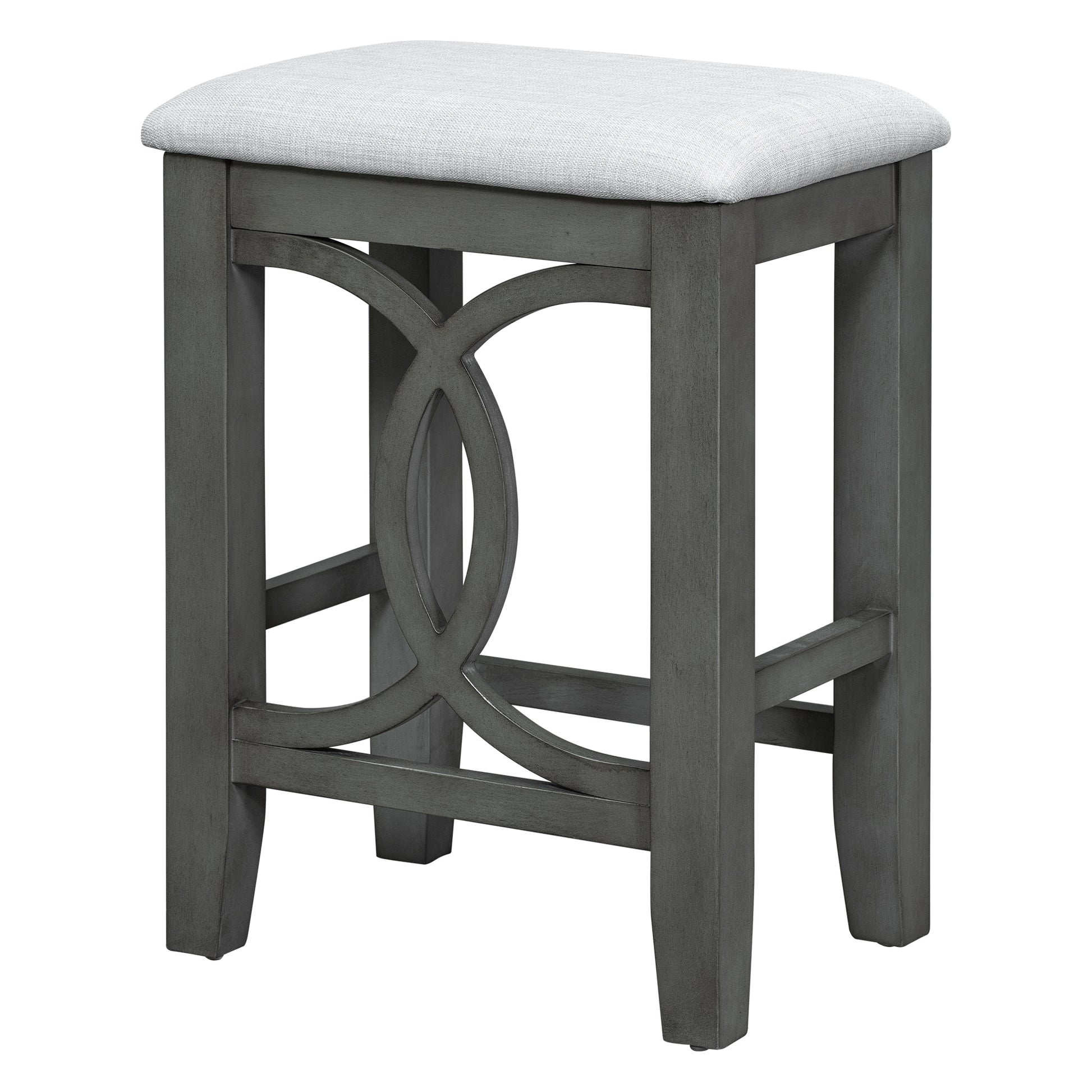 Farmhouse 3 Piece Counter Height Dining Table Set With Usb Port And Upholstered Stools,Gray Gray Wood Dining Room Solid Wood Rubberwood Rectangular Wood Wood Gray Seats 2 Farmhouse Trestle Foam Solid Wood