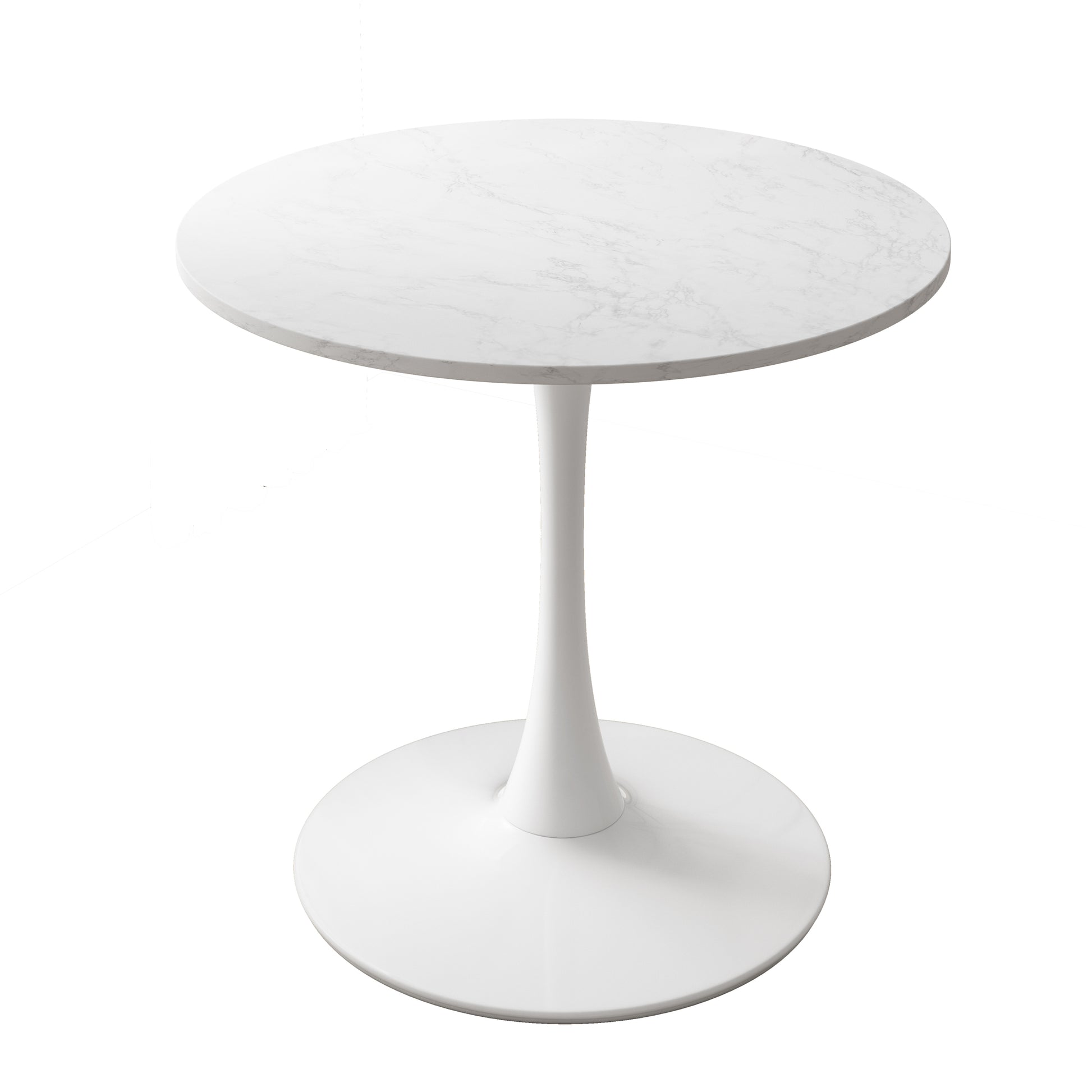 32"Modern Round Dining Table With Printed White Marble Table Top,Metal Base Dining Table, End Table Leisure Coffee Table Marble Mdf