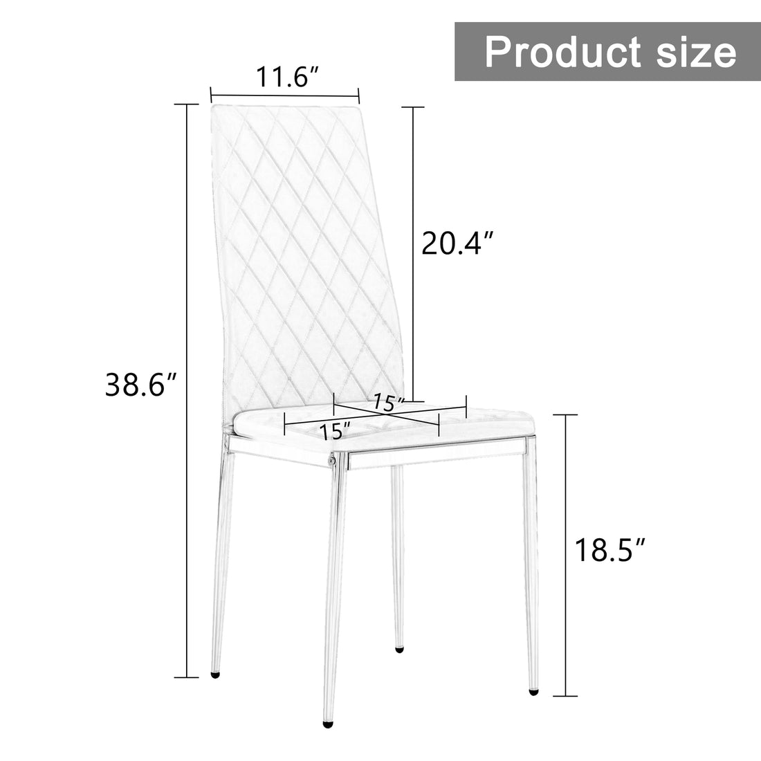 Grid Armless High Backrest Dining Chair, 8 Piece Set Of Silver Metal Legs White Chair, Office Chair. Suitable For Restaurants, Living Rooms, Kitchens, And Offices. 0924 White Pu