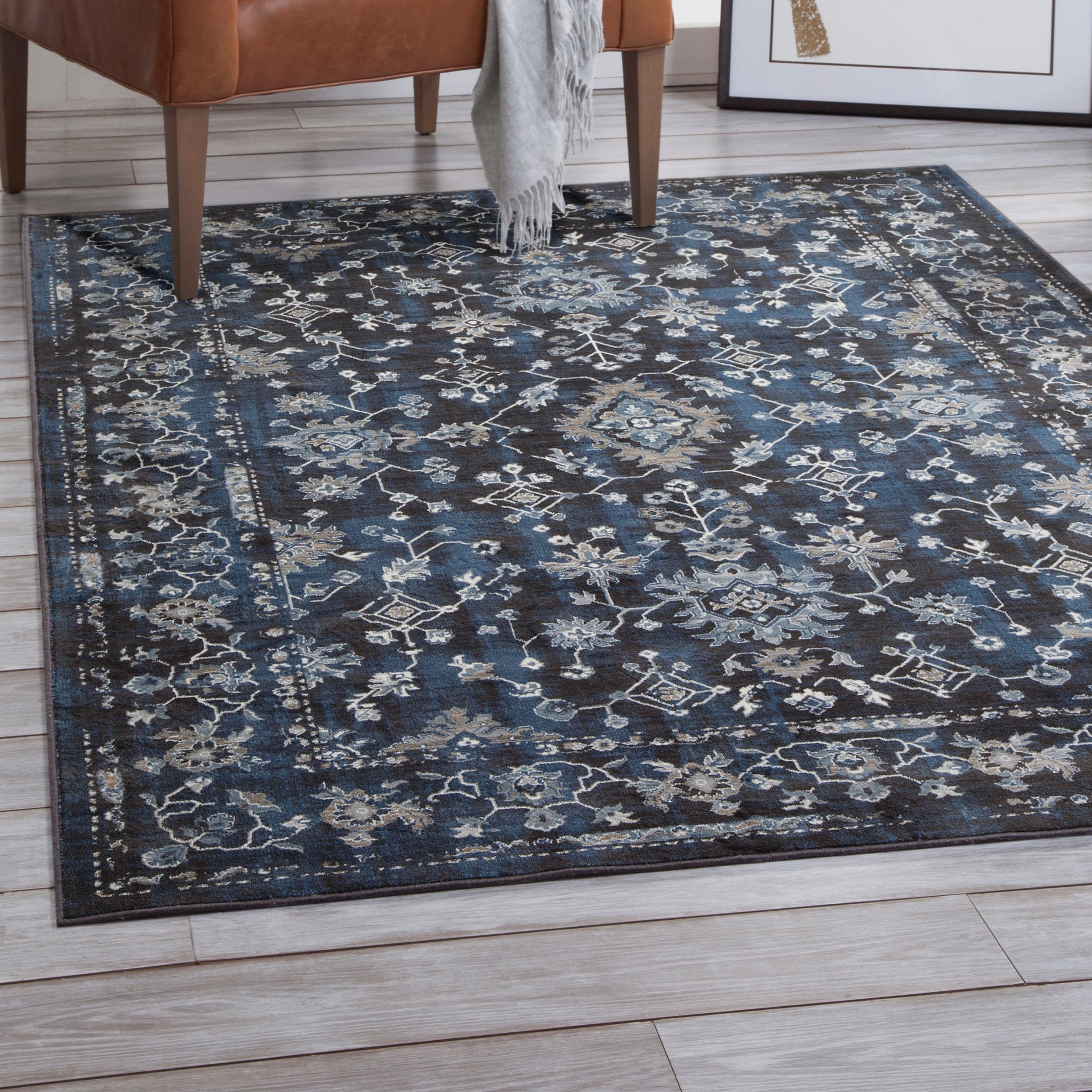 Clayton Blue, Ivory, And Natural Area Rug 5X8 Blue Viscose