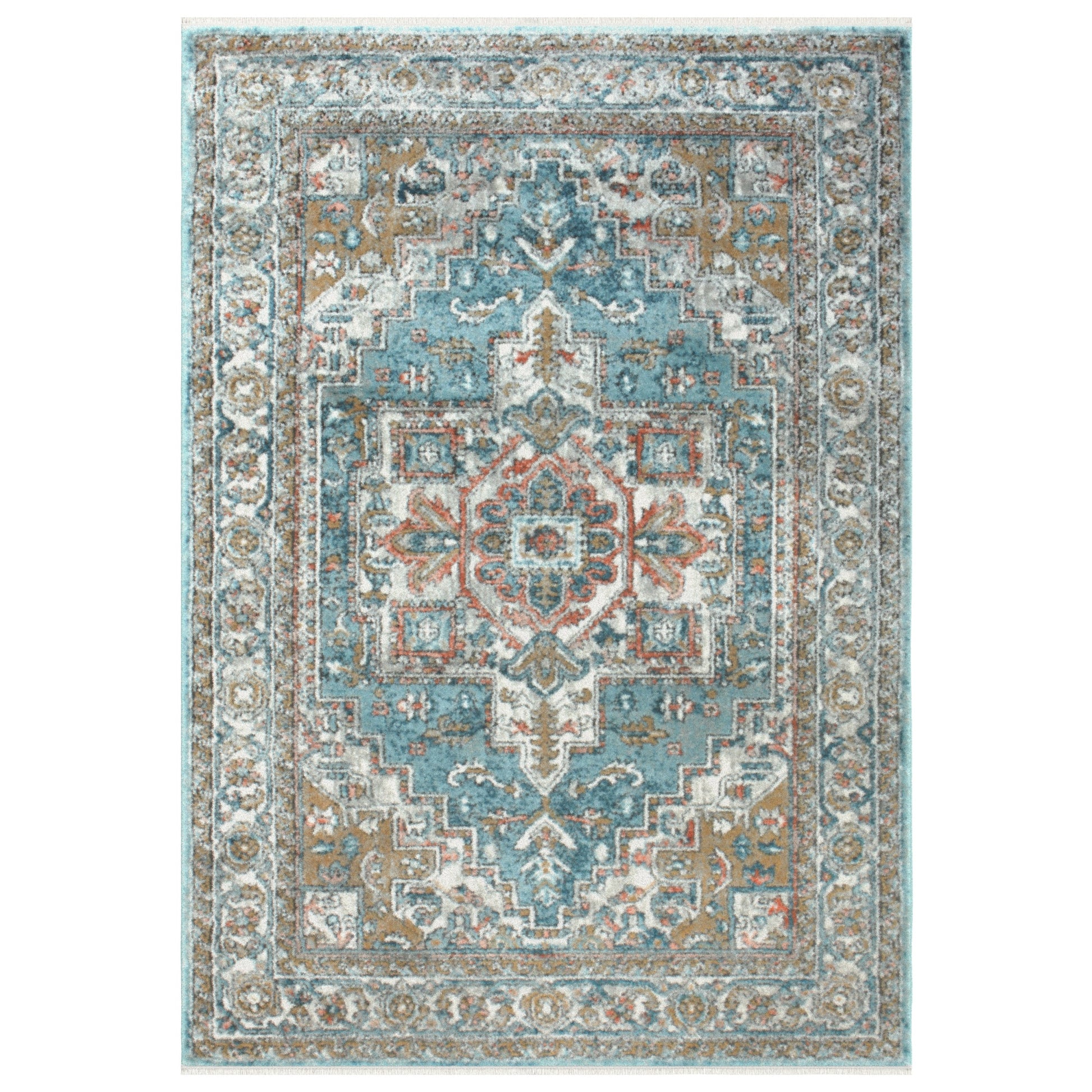 Laa Highland Blue Natural Coral Ivory Area Rug 4X6 Blue Polypropylene