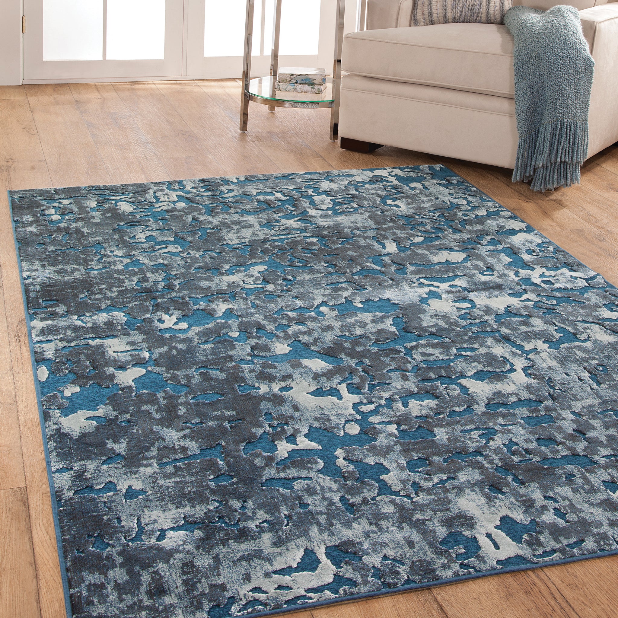 Axel Blue And Ivory Area Rug 5X8 Blue Chenille