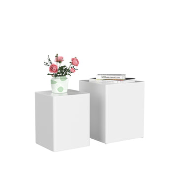 Upgrade Mdf Nesting Table Side Table Coffee Table End Table For Living Room,Office,Bedroom White,Set Of 2 White Mdf