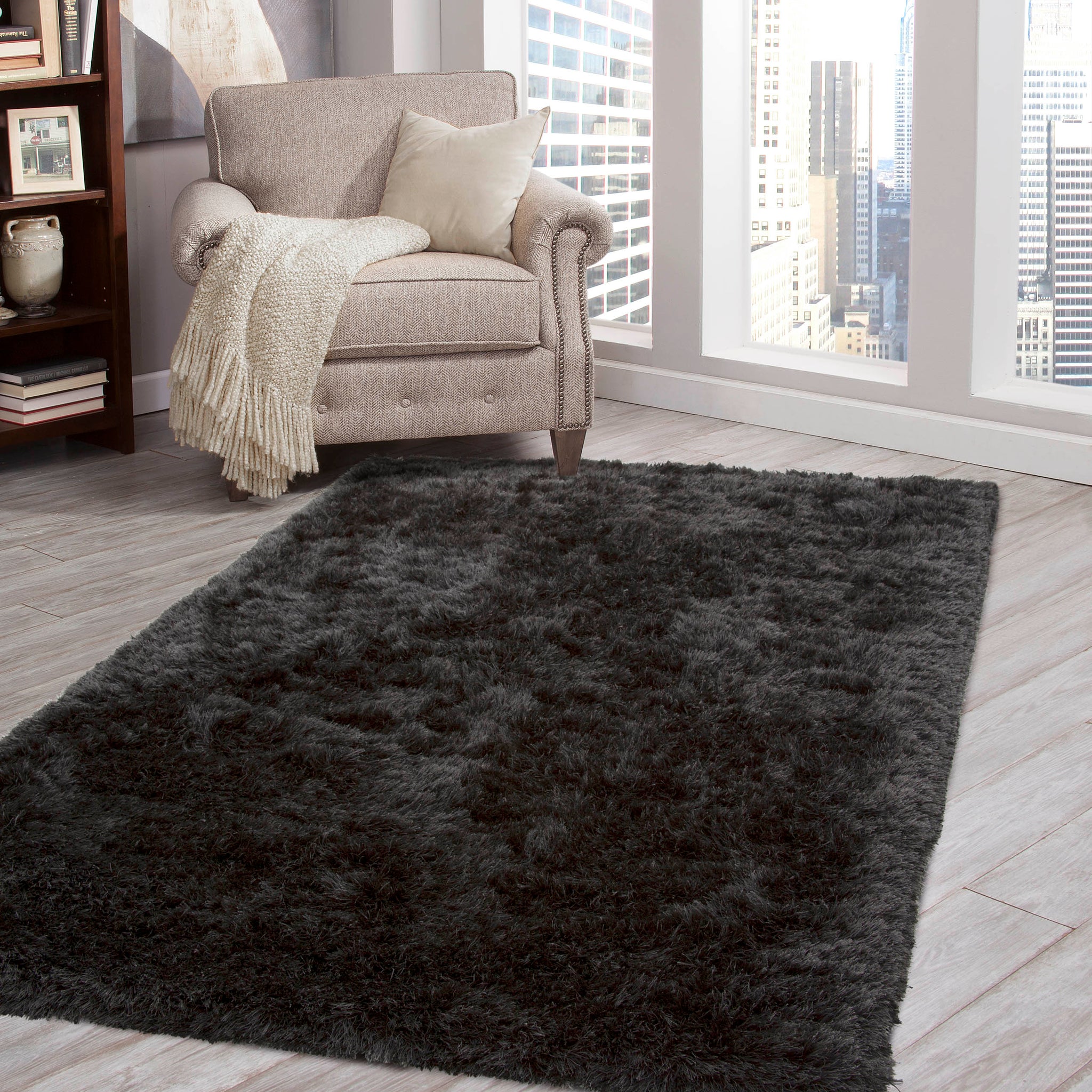 Shag Charcoal Area Rug 8X10 Charcoal Grey Polyester