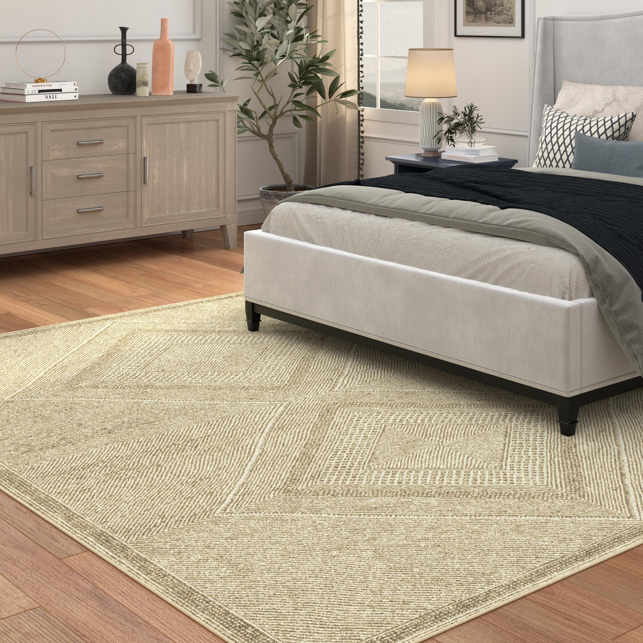 Benzara Beige And White Viscose Area Rug 8X10 Beige Viscose