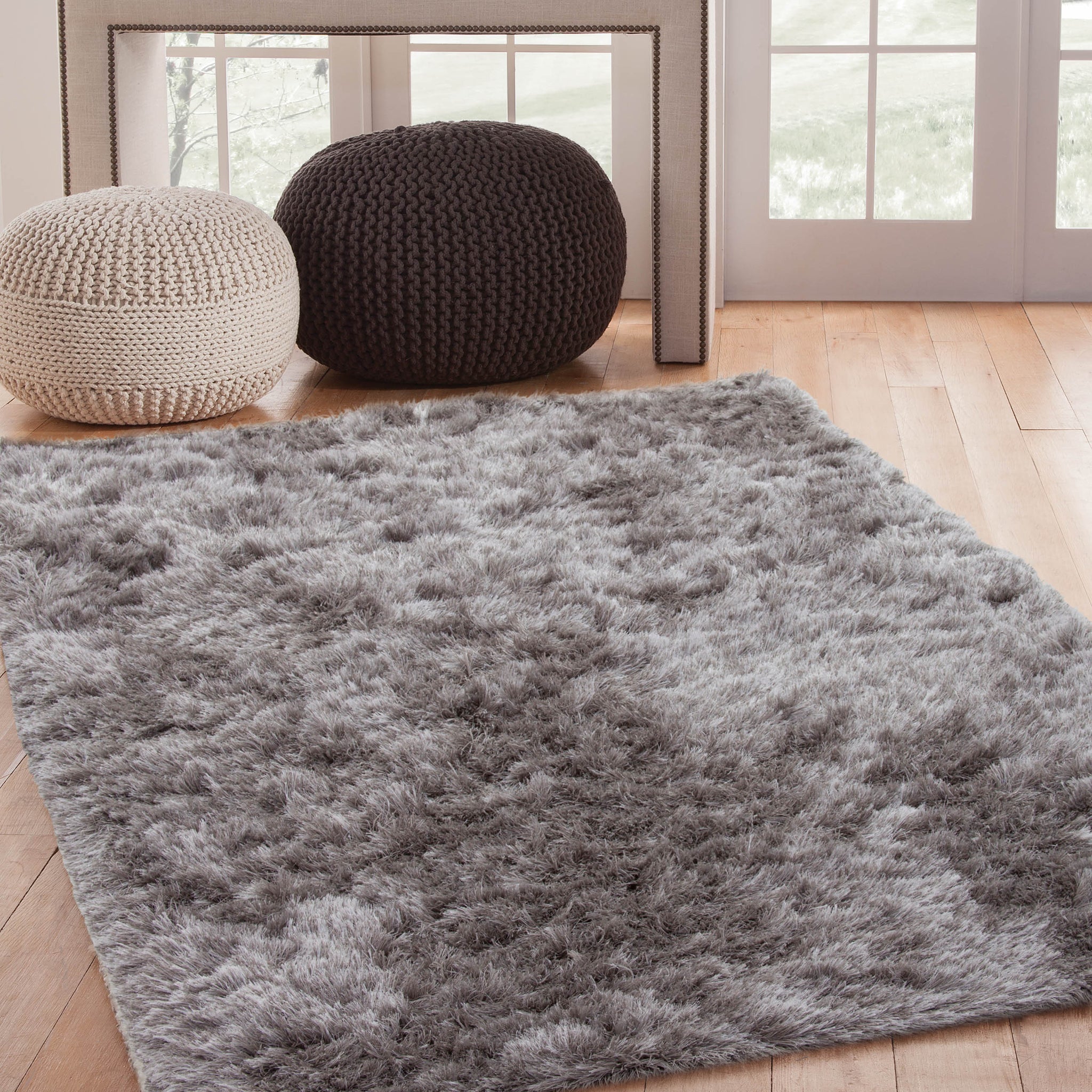 Shag Grey Area Rug 5X8 Grey Polyester