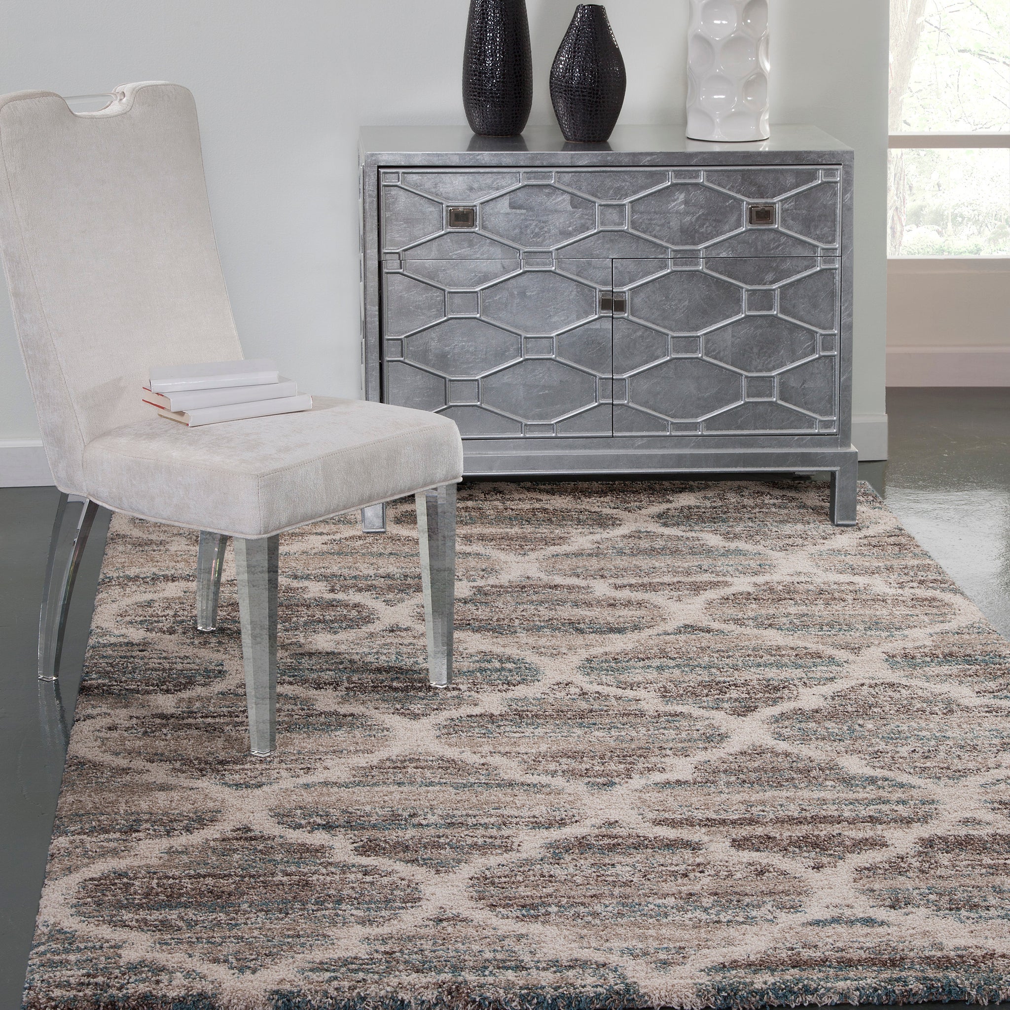 Trellis Blue Brown Tan Area Rug 5X8 Blue Olefin