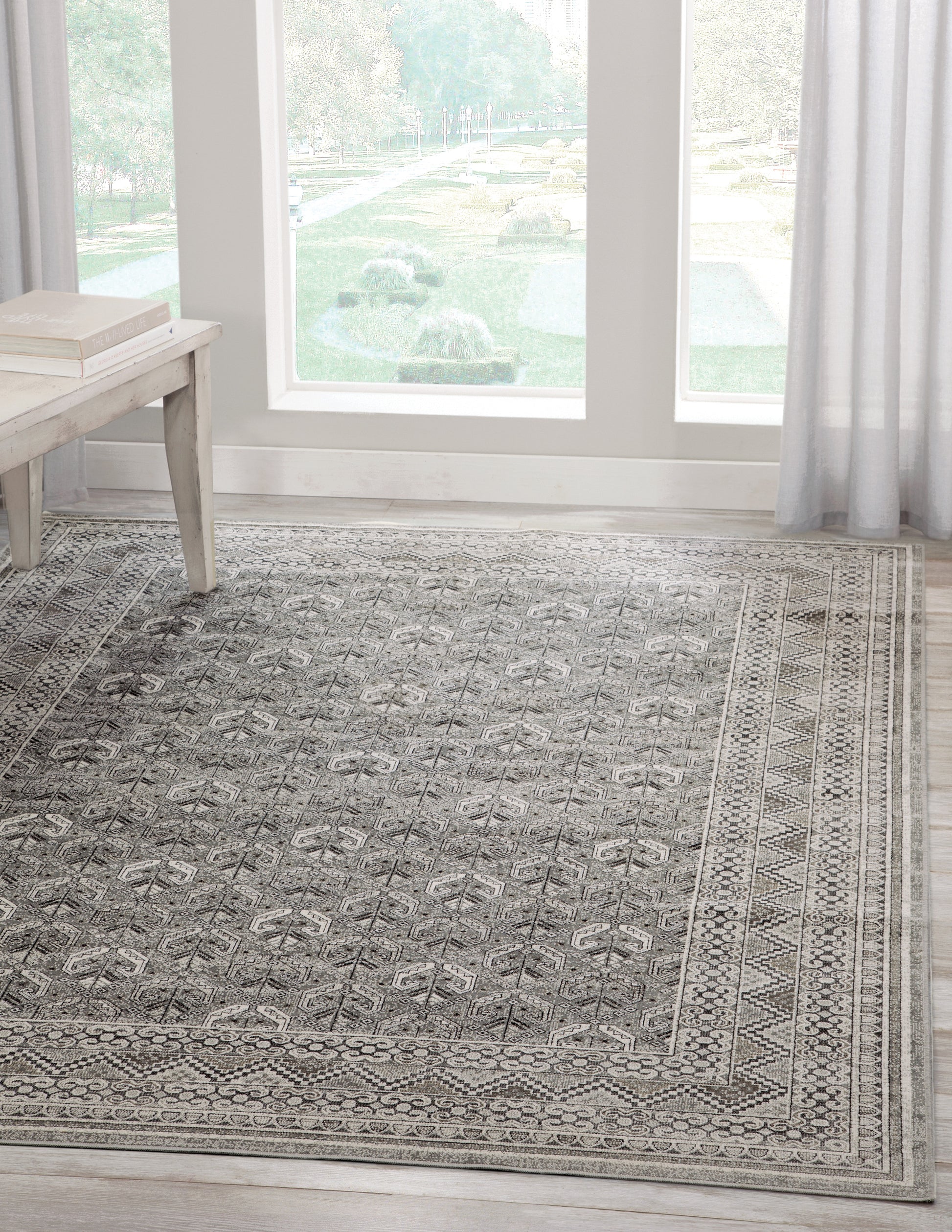 Galion Charcoal Grey Ivory Area Rug 5X8 Charcoal Grey Viscose