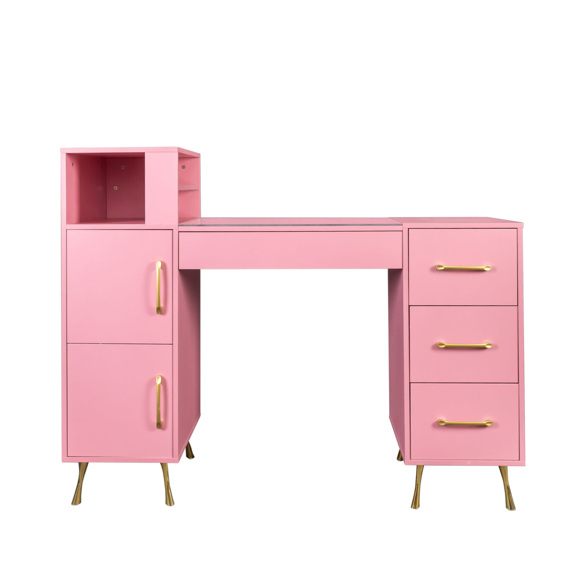 Manicure Table, Nail Makeup Desk With Drawers Pink Mdf