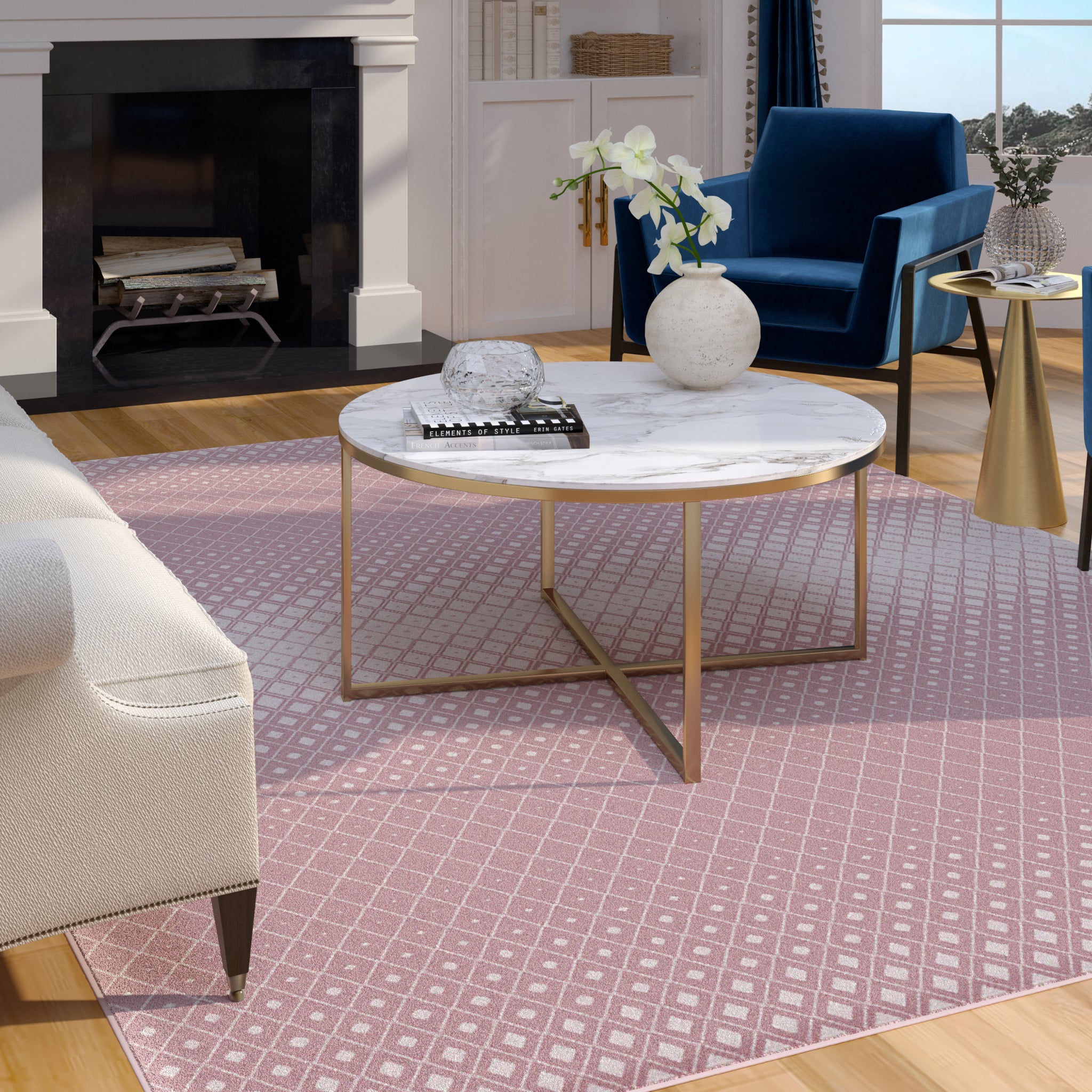 Merriam Pink Ivory Area Rug 5X8 Pink Viscose