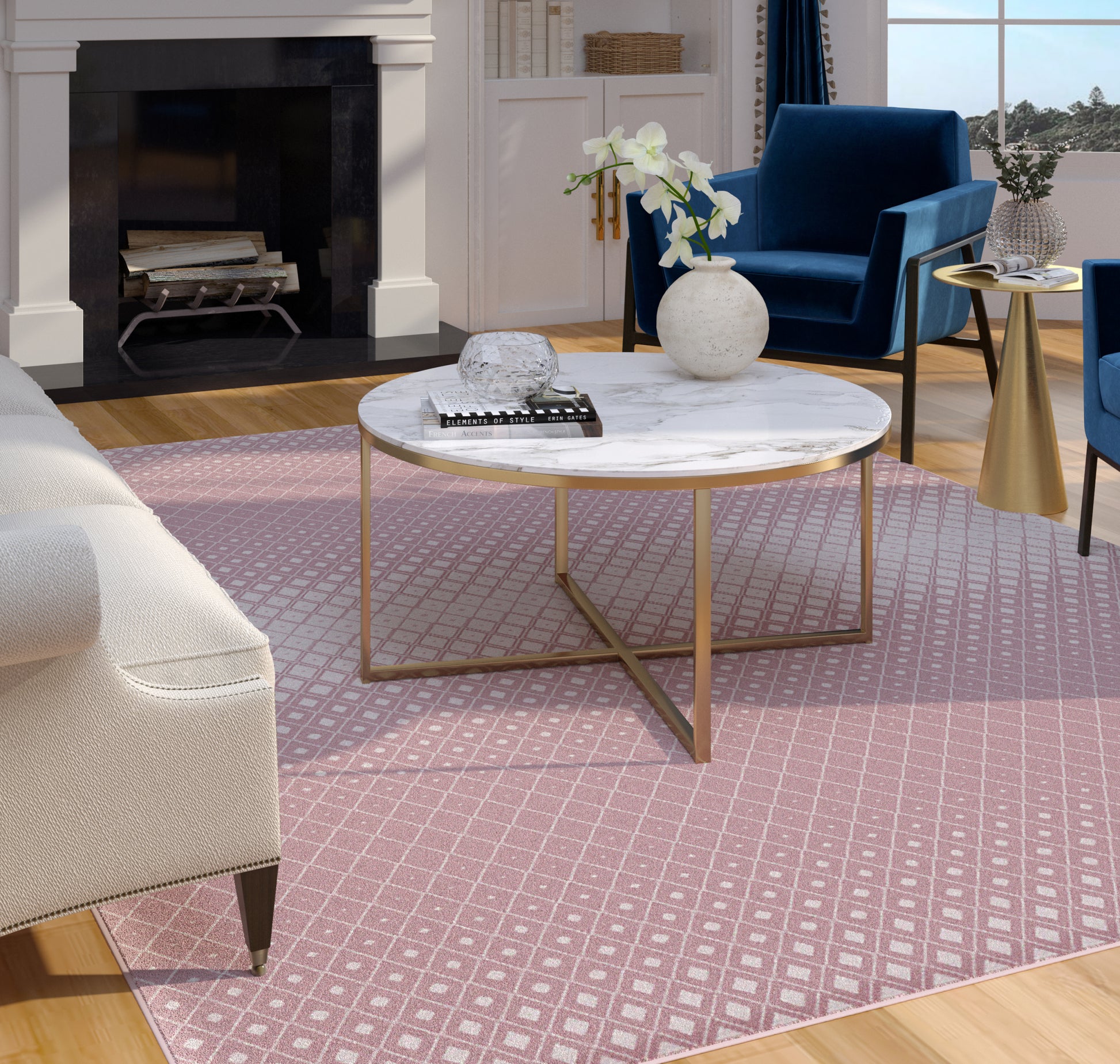 Merriam Pink Ivory Area Rug 5X8 Pink Viscose