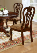 Formal Classic Traditional Dining Chairs Cherry Solid Wood Da Print Fabric Seat Intricate Back Design Ball & Claw Feet Set Of 2 Side Chairs Cherry Brown Dining Room Classic,Luxury,Traditional Dining Chairs Solid Wood