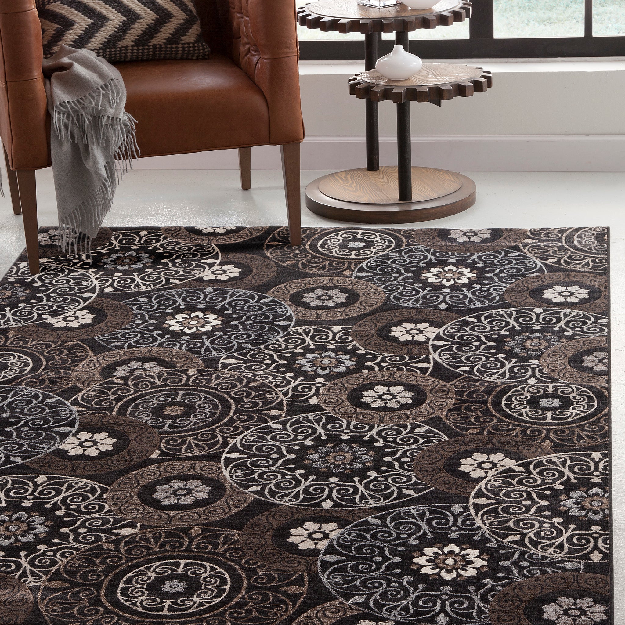 Lundy Chocolate Black Beige Area Rug 5X8 Chocolate Viscose