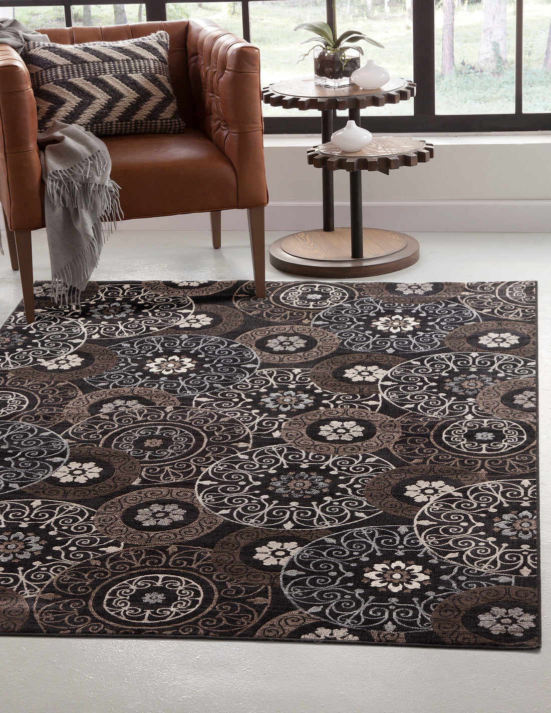 Lundy Chocolate Black Beige Area Rug 5X8 Chocolate Viscose