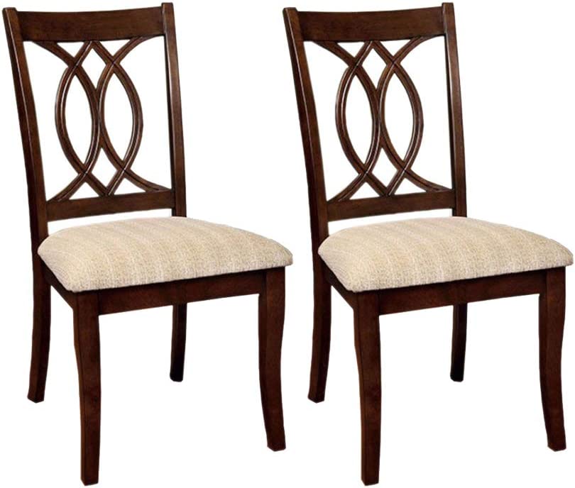 Classic Transitional Dining Chairs Brown Cherry Solid Wood Padded Fabric Seat Set Of 2 Side Chairs Dining Room Furniture Beautifully Crafted Chairs Cherry Brown Dining Room Classic,Traditional Dining Chairs Rubberwood Solid Wood